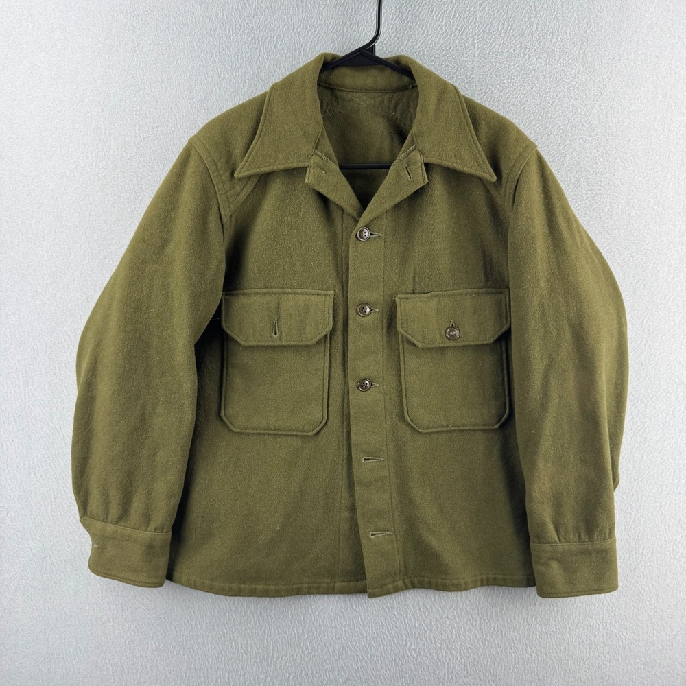 Vintage 50s Military Field Shirt Mens Medium 21.5x25 OG-108 Wool Button Up Coat